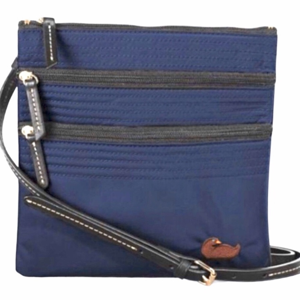 Dooney & Bourke Crossbody Shoulder Bag Triple Zip Small Nylon Leather Strap.